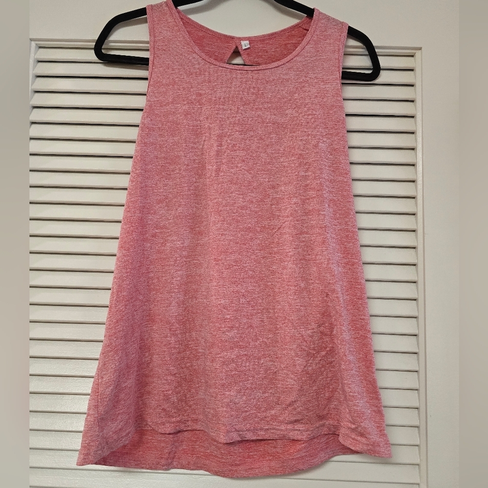 Pink & White Sleeveless Workout Athletic Activewear Racerback Top With Keyhole